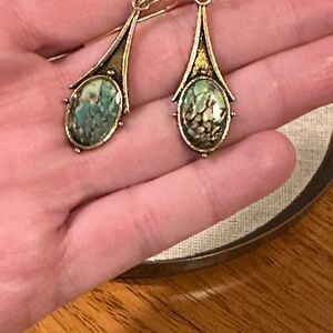 Antique Brass and Enamel Tear Drop Earrings. 1800’s Style.